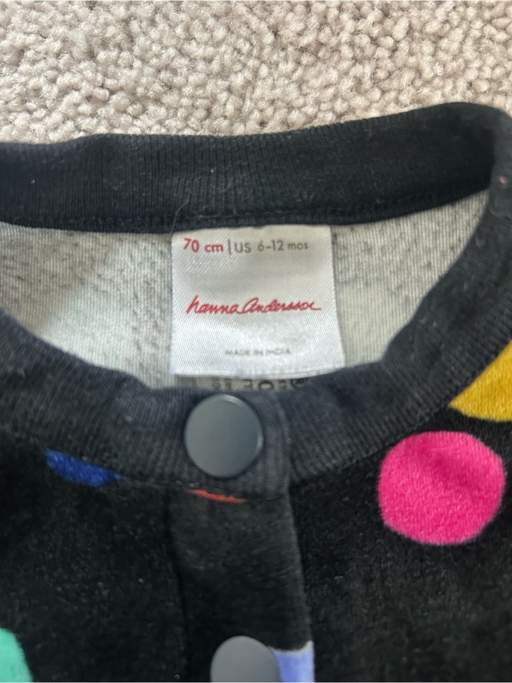Hanna Andersson Polka Dot Black Baby One-Piece Snap Romper 6-12 months - Picture 3 of 4